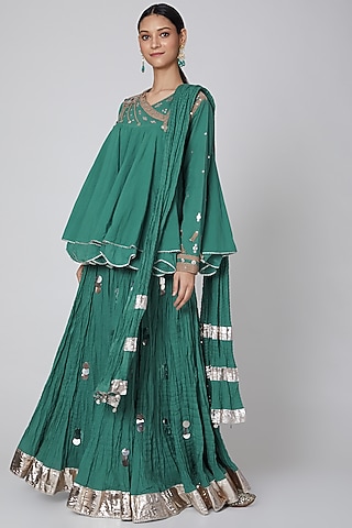 Dark Green Embroidered Kurta Set by Priyanka Singh