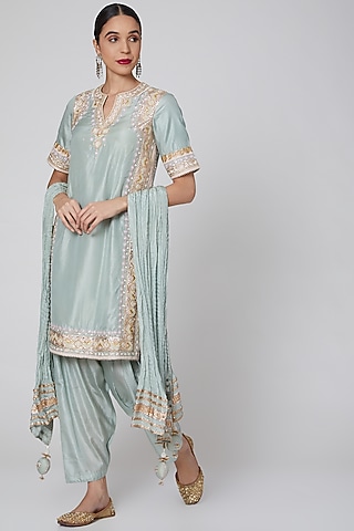 Mint Green Embroidered Kurta Set by Priyanka Singh