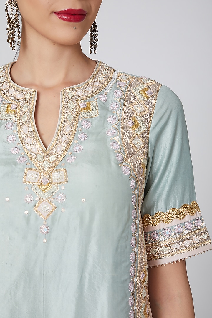 Mint Green Embroidered Kurta Set by Priyanka Singh at Pernia's Pop Up Shop