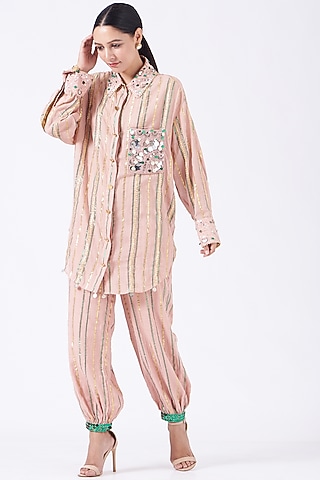 Peach Embroidered Co-Ord Set by Priyanka Singh