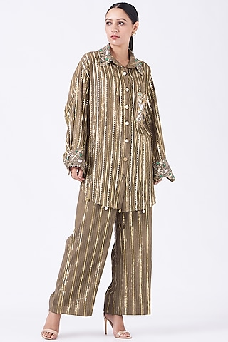 Dark Sand Brown Embroidered Co-Ord Set by priyanka singh-MORE FROM Priyanka Singh
