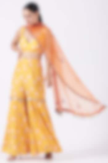 Citrus Yellow Embroidered Gharara Set by Priyanka Singh