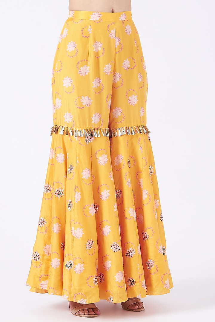 Citrus Yellow Embroidered Gharara Set by Priyanka Singh at Pernia's Pop Up Shop