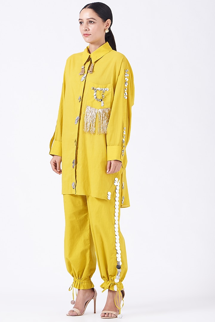 Dandelion Yellow Cotton Pant Set by Priyanka Singh