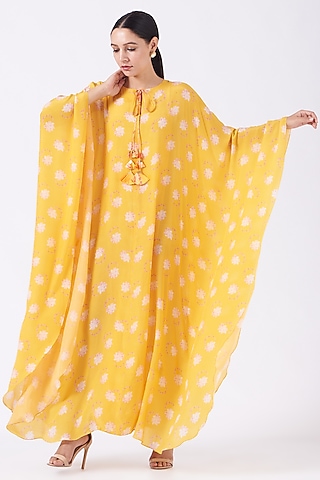 Yellow Printed Kaftan by Priyanka Singh