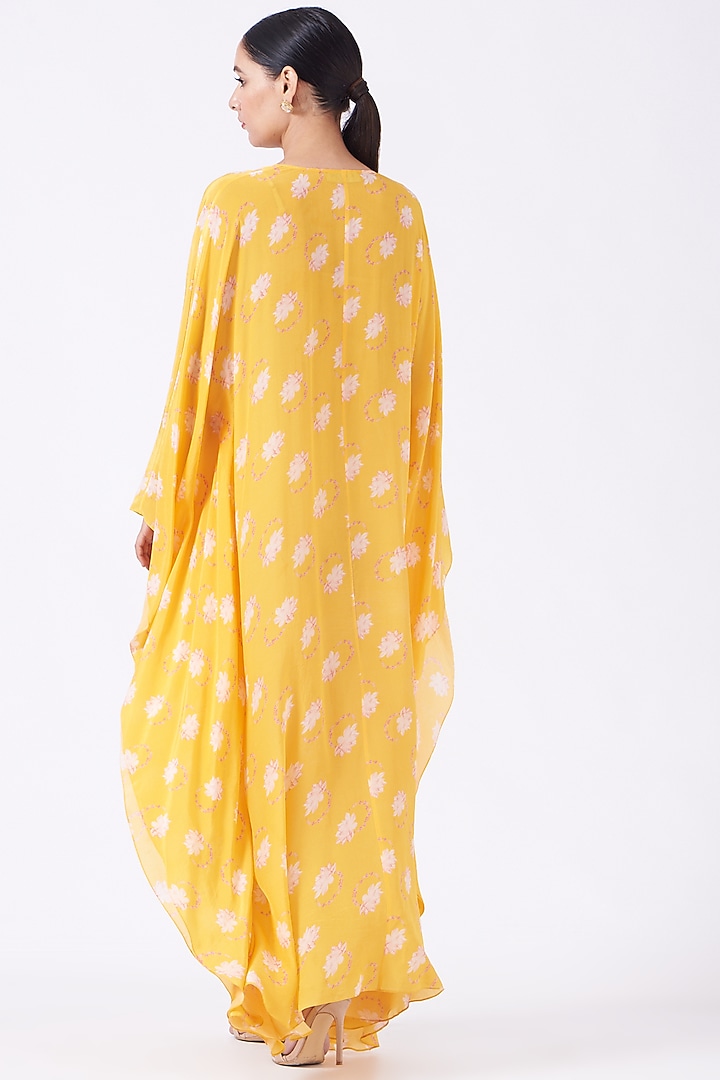 Yellow Printed Kaftan by Priyanka Singh at Pernia's Pop Up Shop