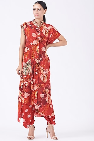 Brownish Red Crepe Tunic Set by Priyanka Singh