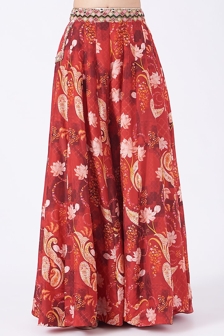 Brownish Red Silk Organza Cape Set by Priyanka Singh at Pernia's Pop Up Shop