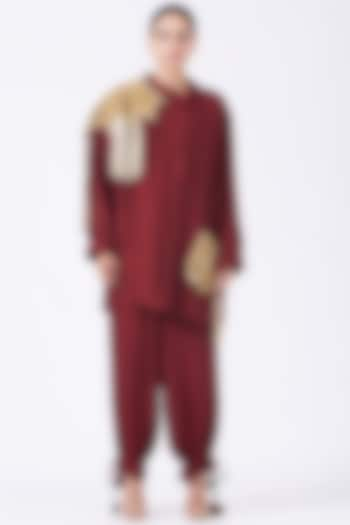 Maroon Cotton Silk Blend Pant Set by Priyanka Singh at Pernia's Pop Up Shop