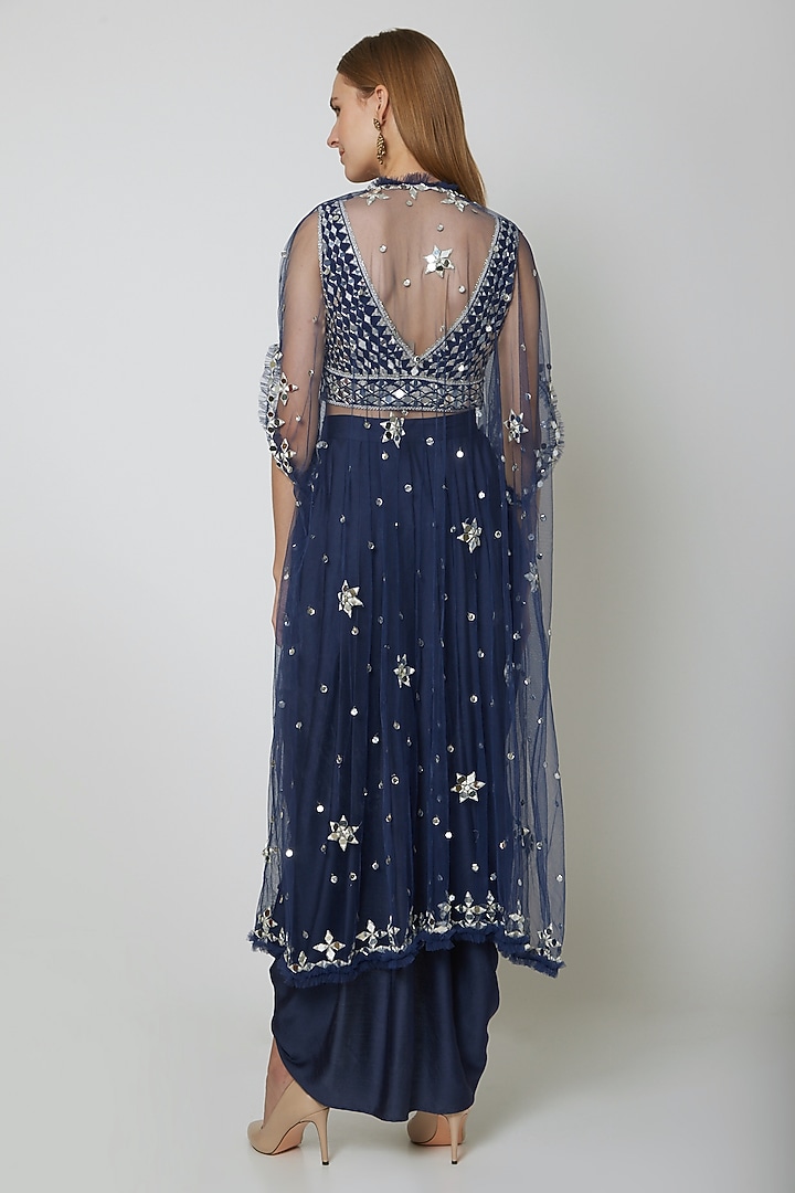 Cobalt Blue Embroidered Blouse With Dhoti & Cape by Preeti S Kapoor at Pernia's Pop Up Shop