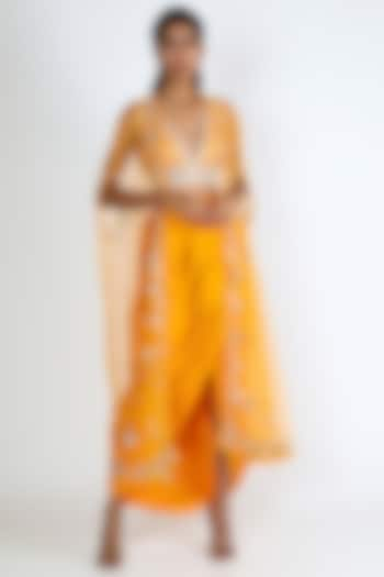 Orange Embroidered Dhoti Skirt Set by Preeti S Kapoor at Pernia's Pop Up Shop