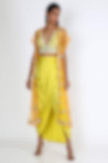 Pastel Yellow Embroidered Dhoti Skirt Set by Preeti S Kapoor