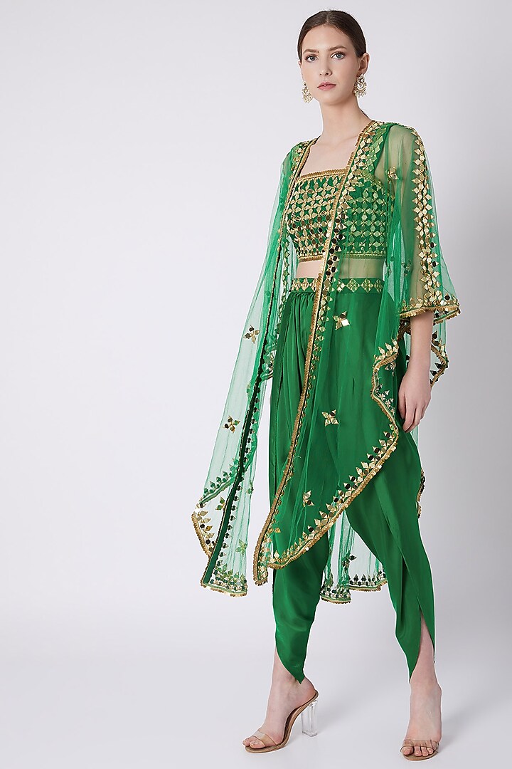 Emerald Green Embroidered Dhoti Set by Preeti S Kapoor at Pernia's Pop Up Shop