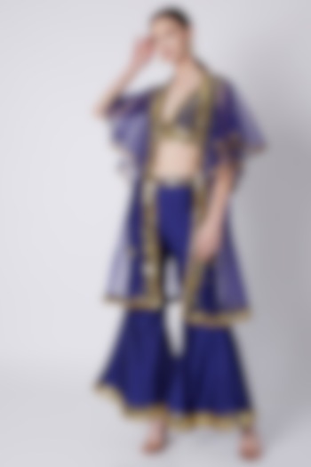 Royal Blue Mirrors Embroidered Cape Set by Preeti S Kapoor