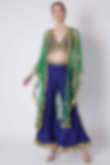Royal Blue & Emerald Green Embroidered Cape Set by Preeti S Kapoor