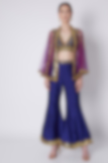 Royal Blue & Purple Embroidered Cape Set by Preeti S Kapoor at Pernia's Pop Up Shop