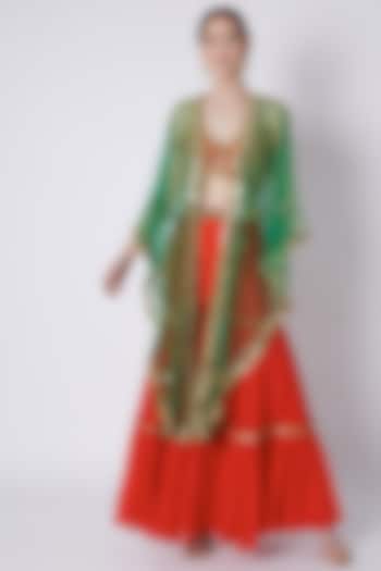 Red & Green Embroidered Gharara Set by Preeti S Kapoor