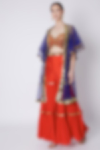 Red & Blue Embroidered Gharara Set by Preeti S Kapoor