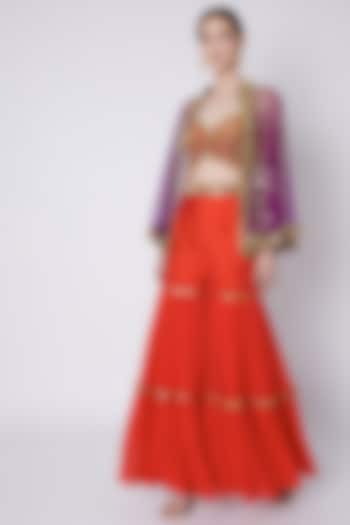 Red & Mauve Embroidered Gharara Set by Preeti S Kapoor