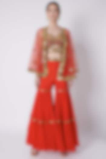 Red Mirrors Embroidered Gharara Set by Preeti S Kapoor