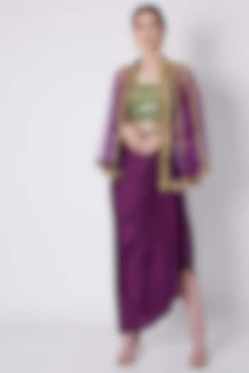 Green & Purple Embroidered Skirt Set by Preeti S Kapoor