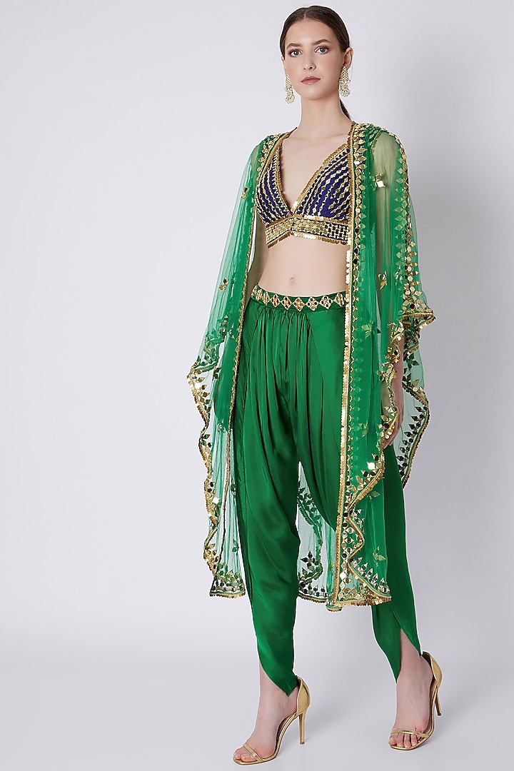 Green & Blue Embroidered Dhoti Set by Preeti S Kapoor