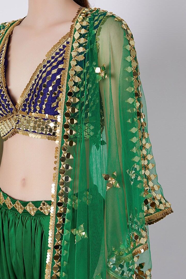 Green & Blue Embroidered Dhoti Set by Preeti S Kapoor at Pernia's Pop Up Shop