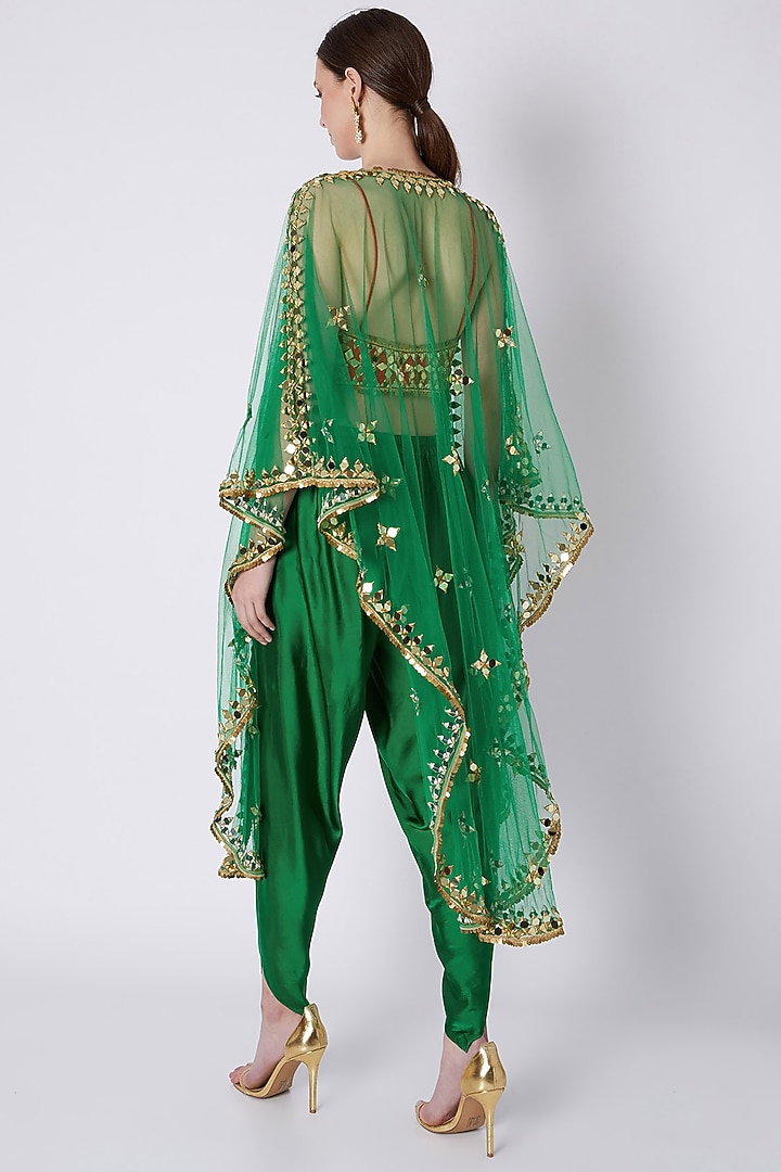 Green & Red Mirrors Embroidered Dhoti Set by Preeti S Kapoor at Pernia's Pop Up Shop