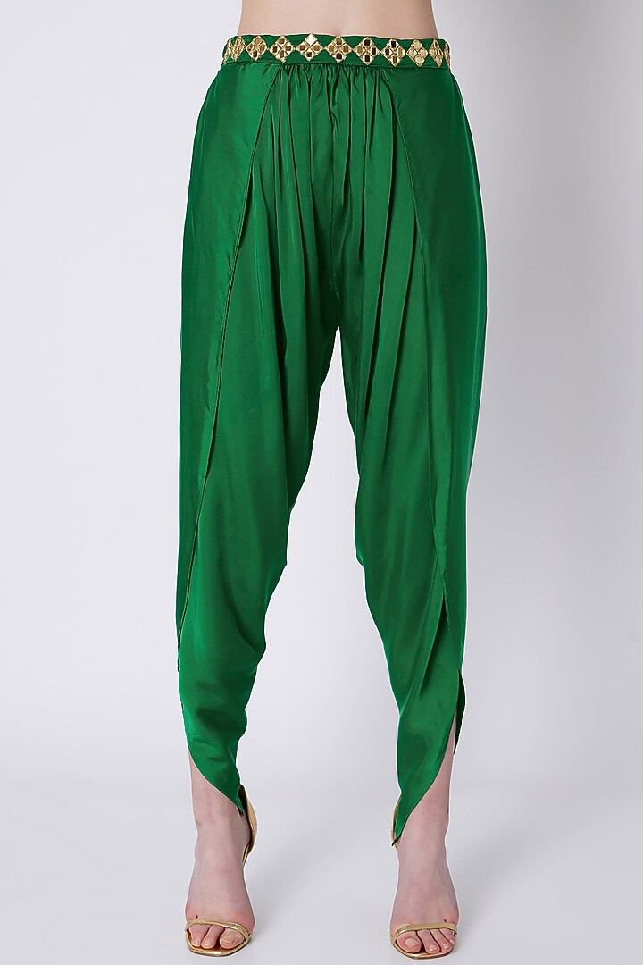 Green & Red Mirrors Embroidered Dhoti Set by Preeti S Kapoor at Pernia's Pop Up Shop