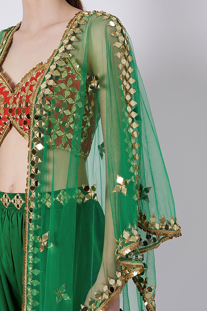 Green & Red Mirrors Embroidered Dhoti Set by Preeti S Kapoor at Pernia's Pop Up Shop