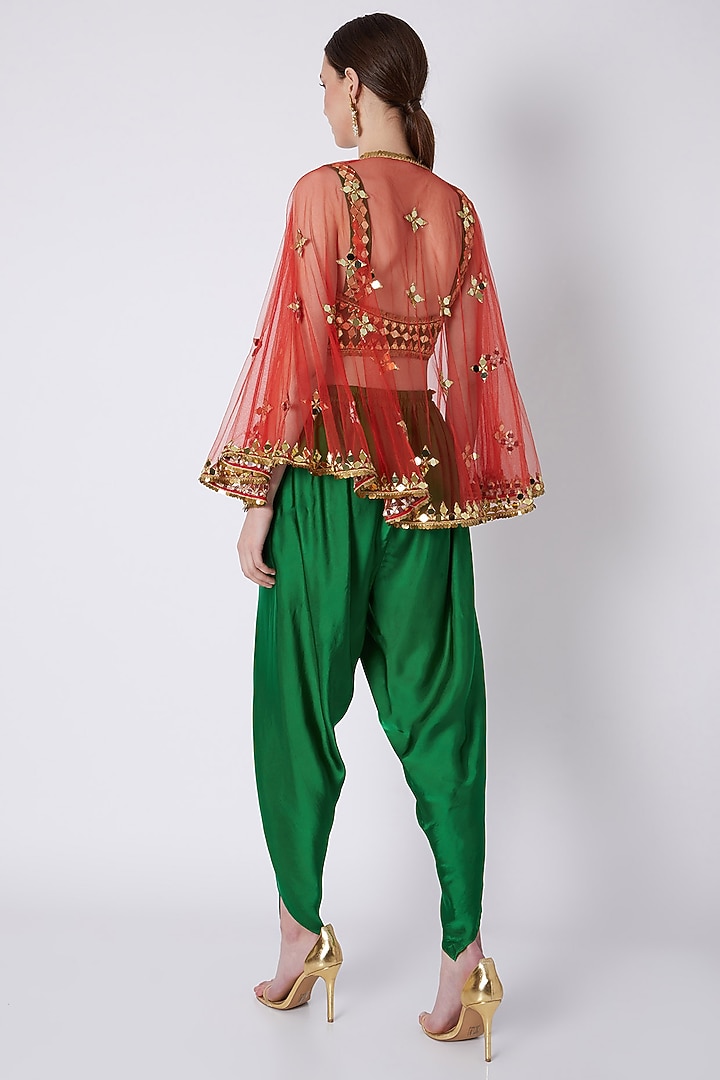 Green & Red Embroidered Dhoti Set by Preeti S Kapoor at Pernia's Pop Up Shop