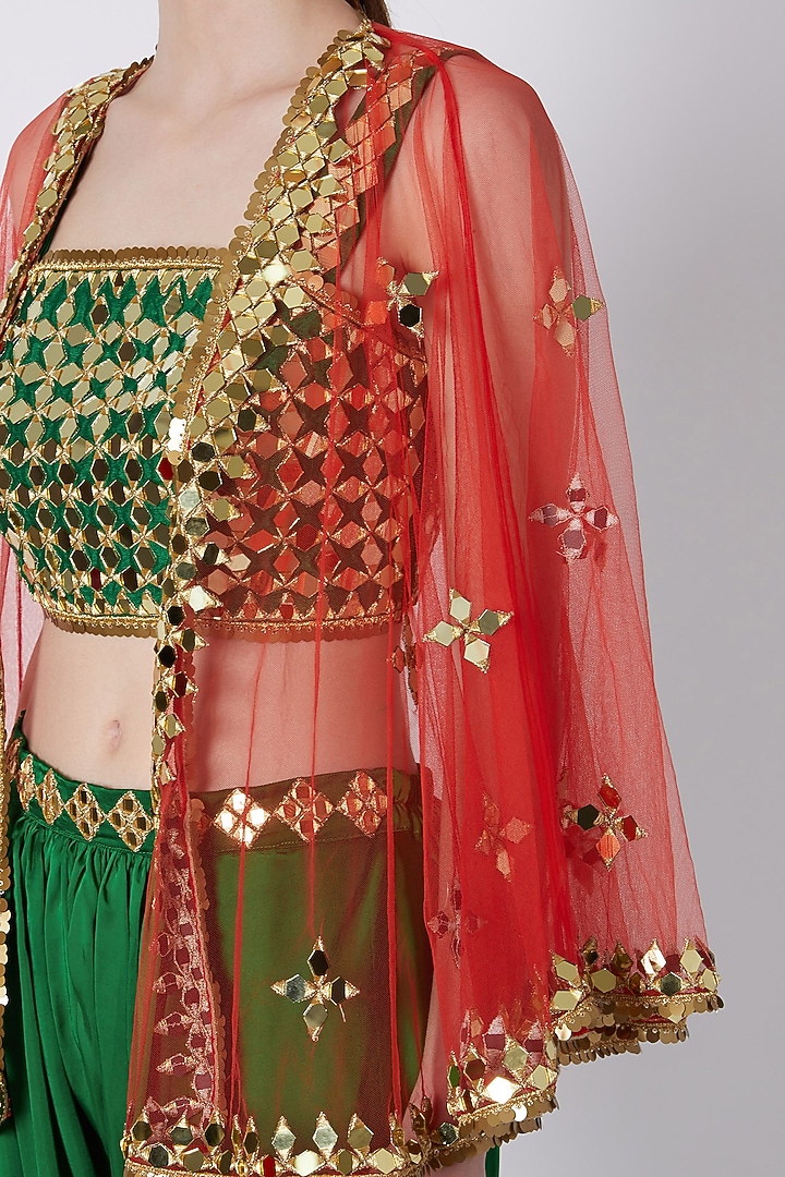 Green & Red Embroidered Dhoti Set by Preeti S Kapoor at Pernia's Pop Up Shop