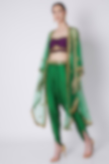 Green & Purple Embroidered Dhoti Set by Preeti S Kapoor