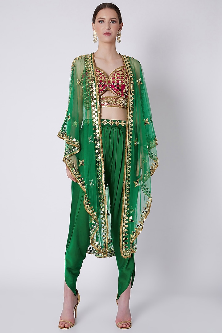 Red & Green Embroidered Dhoti Set by Preeti S Kapoor