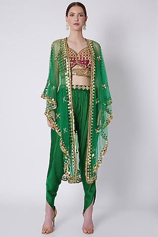 Red & Green Embroidered Dhoti Set by Preeti S Kapoor