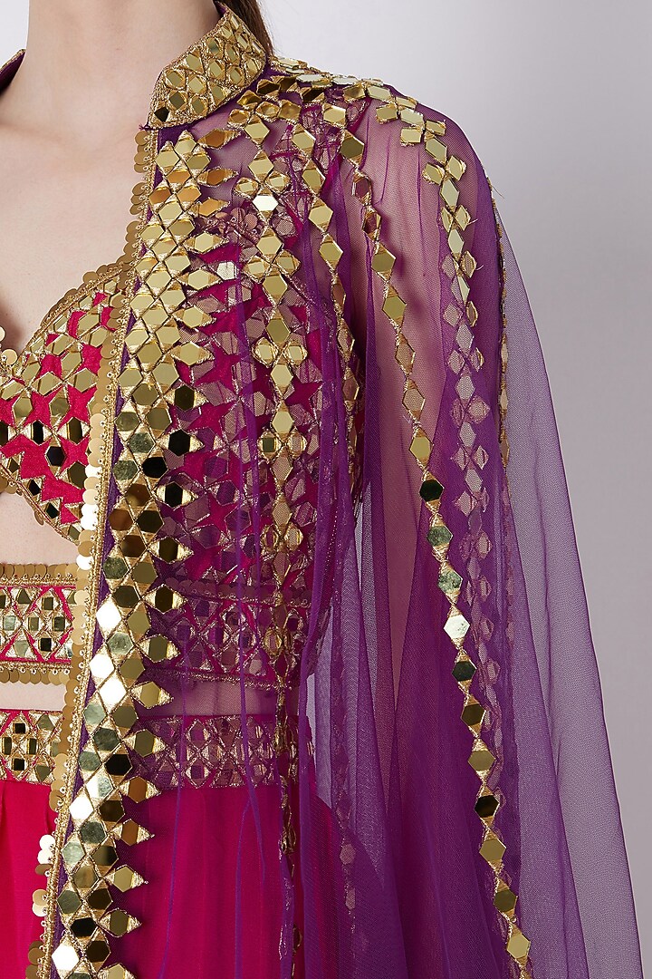 Fuchsia Georgette Embroidered Skirt Set by Preeti S Kapoor at Pernia's Pop Up Shop