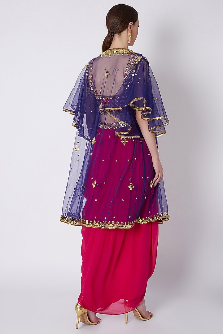Fuchsia & Blue Mirrors Embroidered Skirt Set by Preeti S Kapoor at Pernia's Pop Up Shop