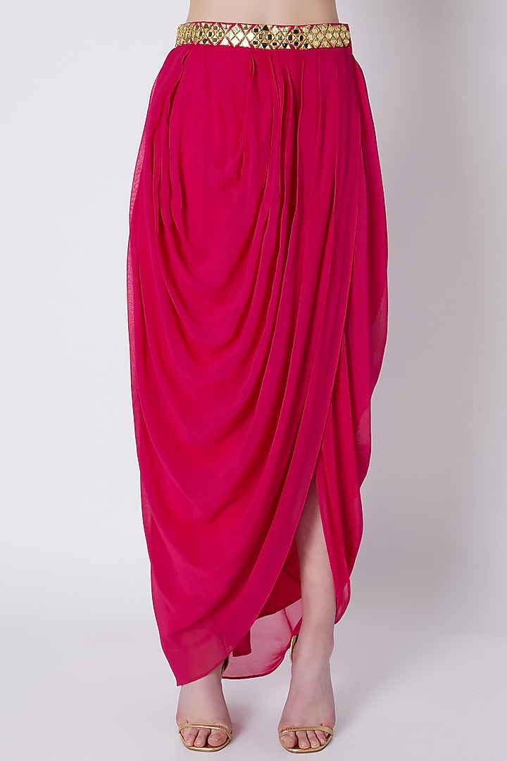 Fuchsia & Blue Mirrors Embroidered Skirt Set by Preeti S Kapoor at Pernia's Pop Up Shop