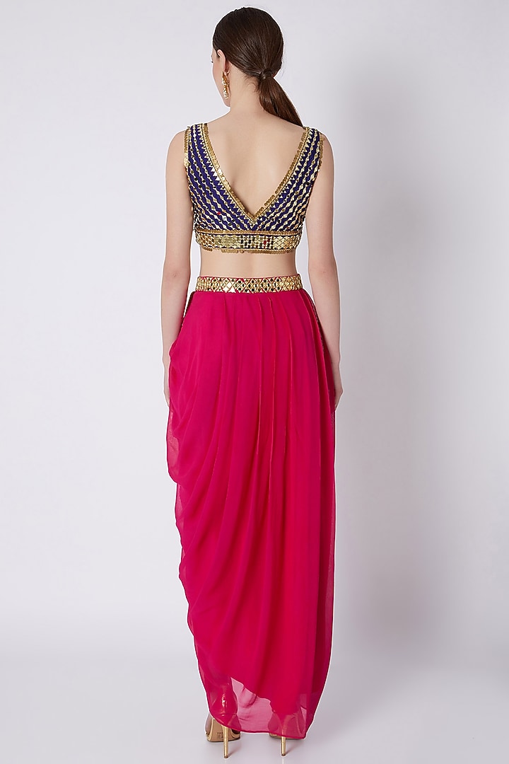 Fuchsia & Blue Embroidered Skirt Set by Preeti S Kapoor at Pernia's Pop Up Shop