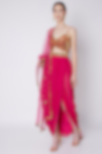 Fuchsia Embroidered Skirt Set by Preeti S Kapoor at Pernia's Pop Up Shop