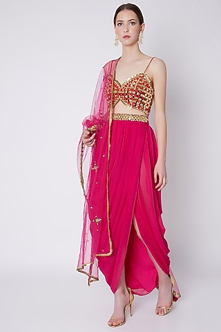 Fuchsia Embroidered Skirt Set by Preeti S Kapoor