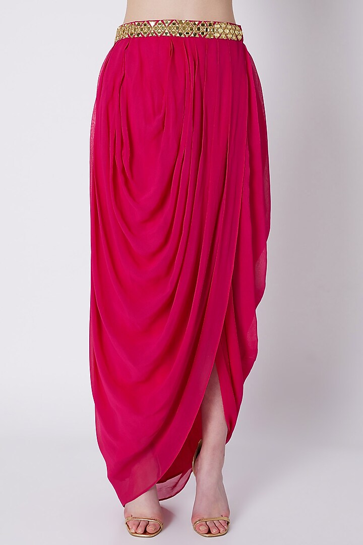 Fuchsia & Green Mirrors Embroidered Skirt Set by Preeti S Kapoor at Pernia's Pop Up Shop