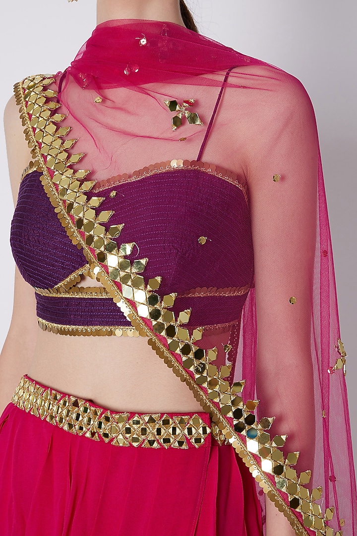 Fuchsia & Purple Mirrors Embroidered Skirt Set by Preeti S Kapoor at Pernia's Pop Up Shop