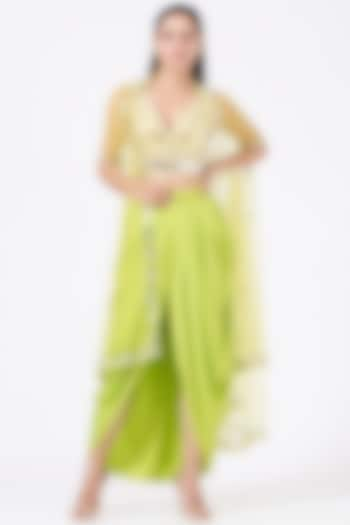 Lime Green Embroidered Dhoti Skirt Set by Preeti S Kapoor at Pernia's Pop Up Shop