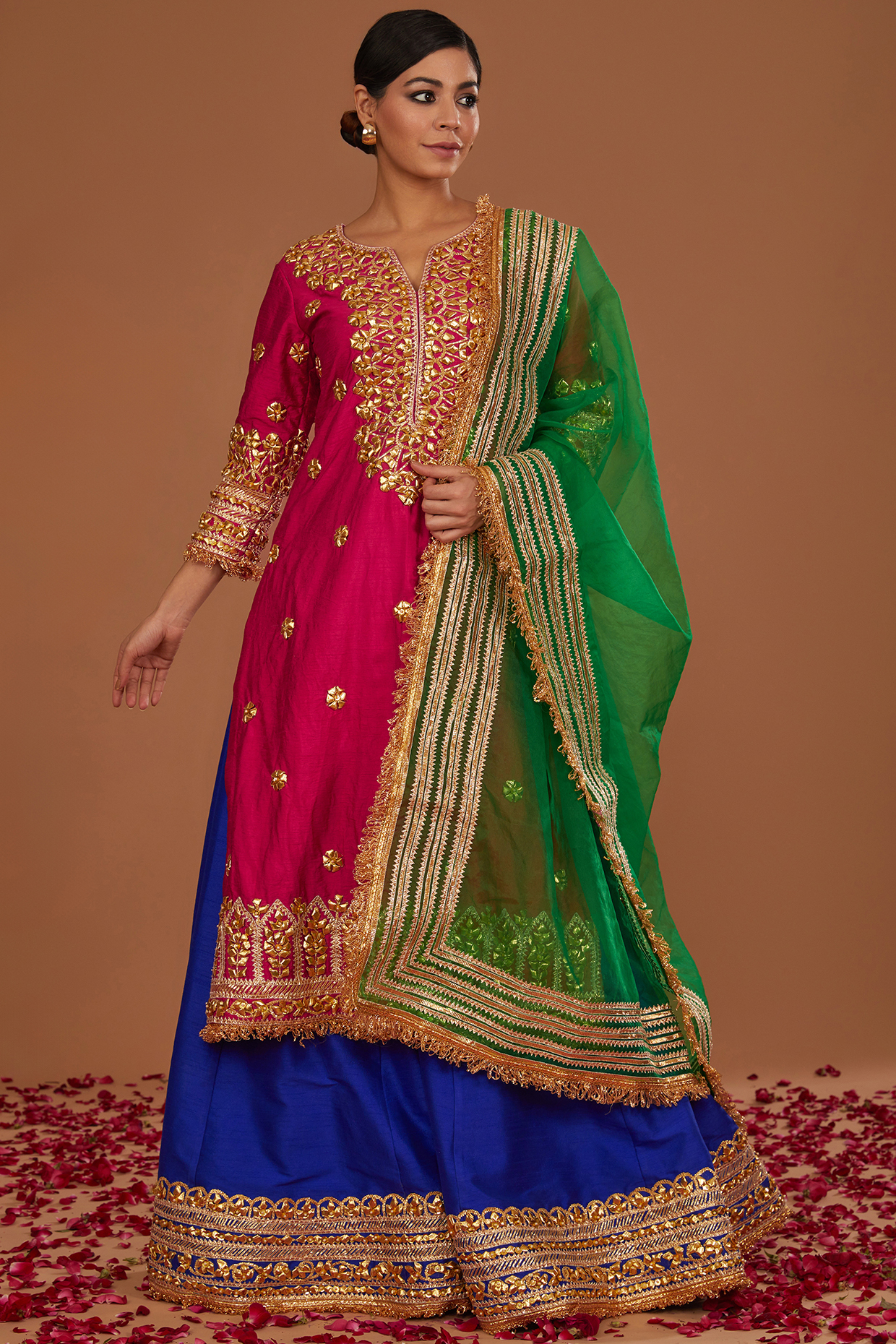 Fuchsia Dupion Gota Work Kurta Set by Preeti S Kapoor at Pernia's Pop Up Shop