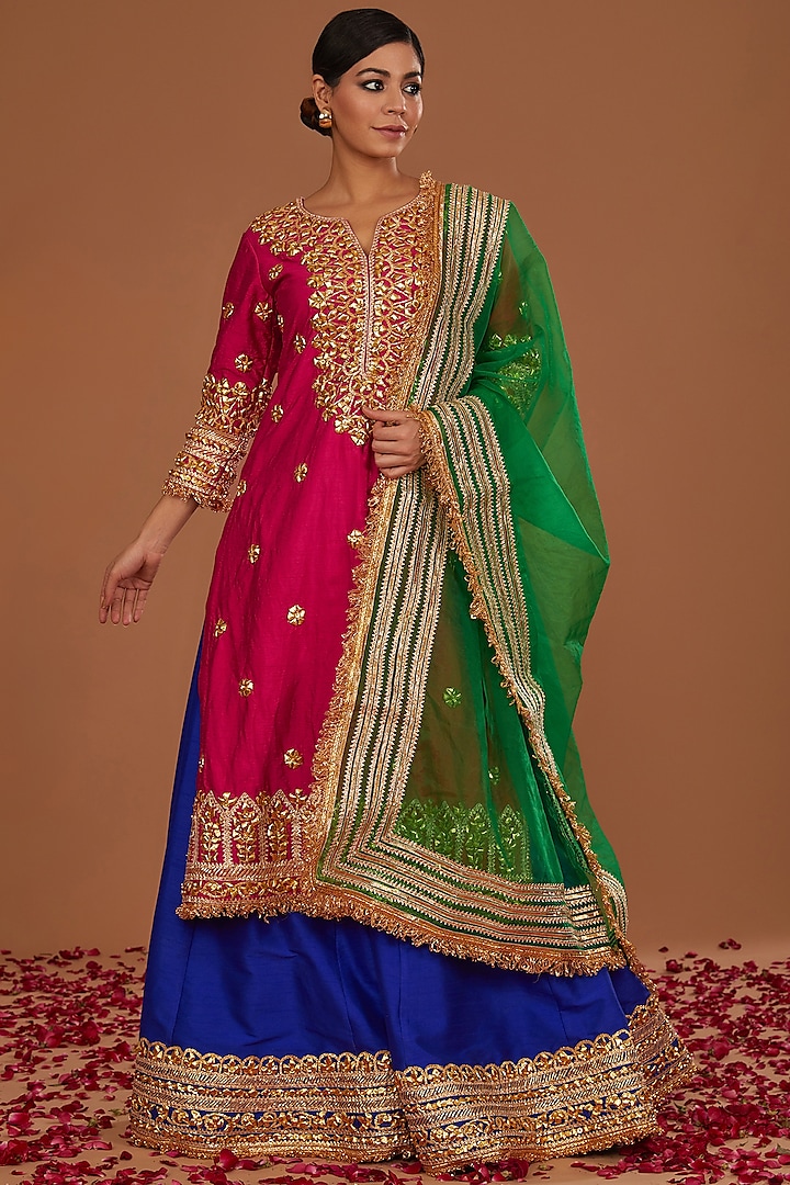 Fuchsia Dupion Gota Work Kurta Set by Preeti S Kapoor at Pernia's Pop Up Shop