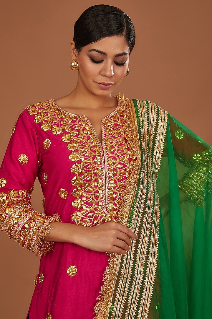 Fuchsia Dupion Gota Work Kurta Set by Preeti S Kapoor at Pernia's Pop Up Shop