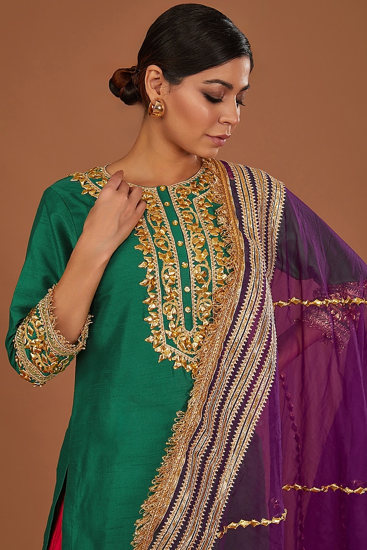 Fuchsia Dupion Gota Work Wedding Lehenga Set by Preeti S Kapoor at Pernia's Pop Up Shop
