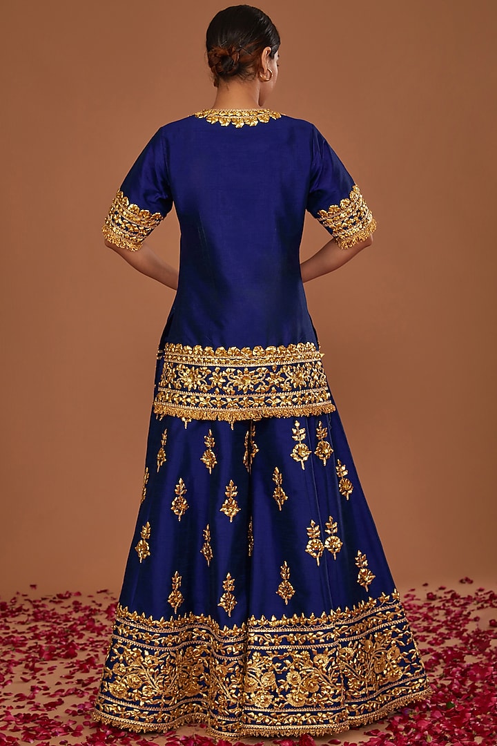 Midnight Blue Dupion Gota Work Wedding Sharara Set by Preeti S Kapoor at Pernia's Pop Up Shop