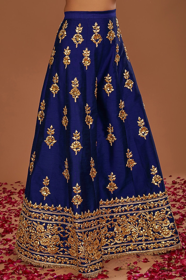 Midnight Blue Dupion Gota Work Wedding Sharara Set by Preeti S Kapoor at Pernia's Pop Up Shop